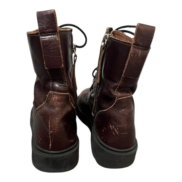Zara Boots Size 36 Women's Distressed Combat Brown Lace Up Mid Calf Side Zip - Picture 3 of 7